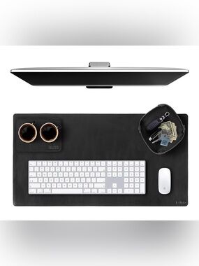 Genuine Leather Desk Pad - Sleek Home Office Desk Protector Black